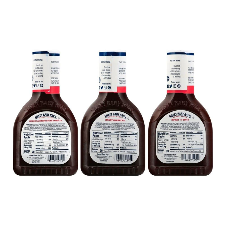 BBQ Sauce Variety backs, SBR BBQ sauce, Sweet baby rays barbeque sauce