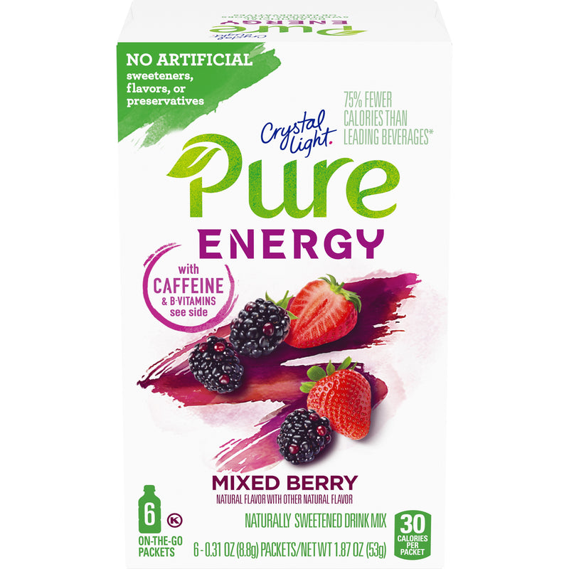 Crystal Light Pure Energy Powdered Drink Mix, Mixed Berry, 6 CT - Trustables