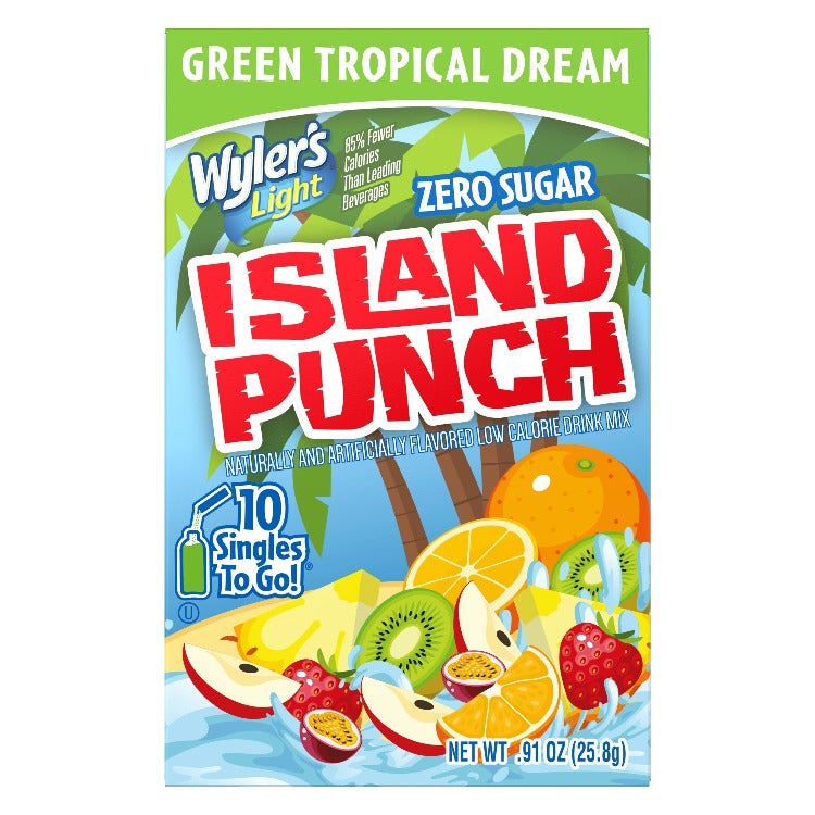 Green tropical dream Island Punch Drink Mix, Island Punch green tropical dream new packaging, Island Punch Green Tropical Dream Front of Box