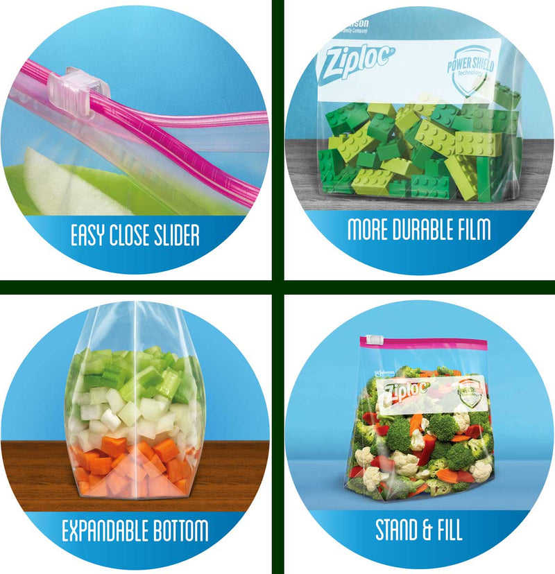 Ziploc Quart Food Storage Freezer Slider Bags, Power Shield Technology, 34  Count