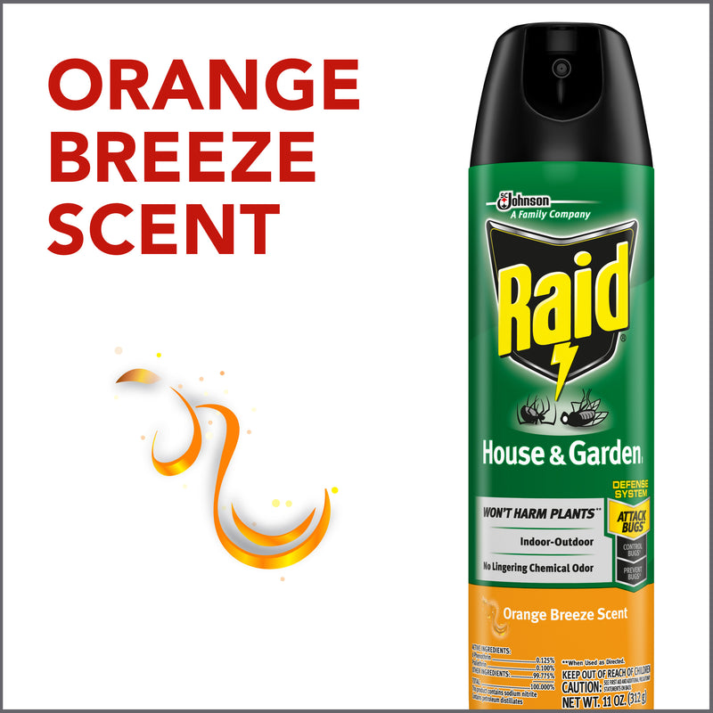 Orange breeze scented raid products, pest control spray, bug spray, bug killer, bug killer sprayRaid House & Garden I, Orange Breeze Scent, 11 oz - Trustables
