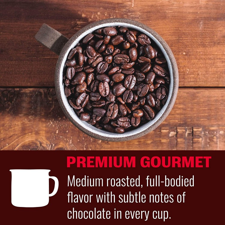 Premium Gourmet Coffee Medium roasted with subtle notes of chocolate in every cup