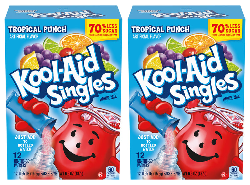 Kool Aid Singles Tropical Punch Powdered Drink Mix, 12 ct - .55 oz Packets (Pack-2) - Trustables