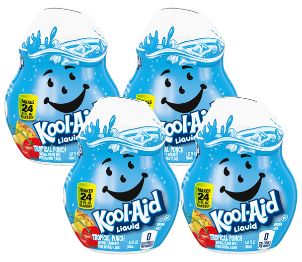 Kool-Aid Tropical Punch Liquid Drink Mix, Caffeine Free, 1.62 fl oz Bottle (Pack-4) - Trustables