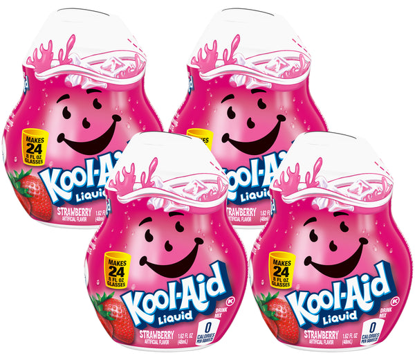 Kool-Aid Strawberry Liquid Drink Mix, Caffeine Free, 1.62 fl oz Bottle (Pack-4) - Trustables
