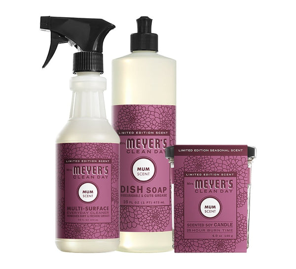 Mrs Meyers Mum Fall Home Bundle, Mrs. Meyer's Fall Scent Home Bundle, Dish Soap, Multi-Surface Cleaner, Candle, Mum Scent, 1 CT - Trustables