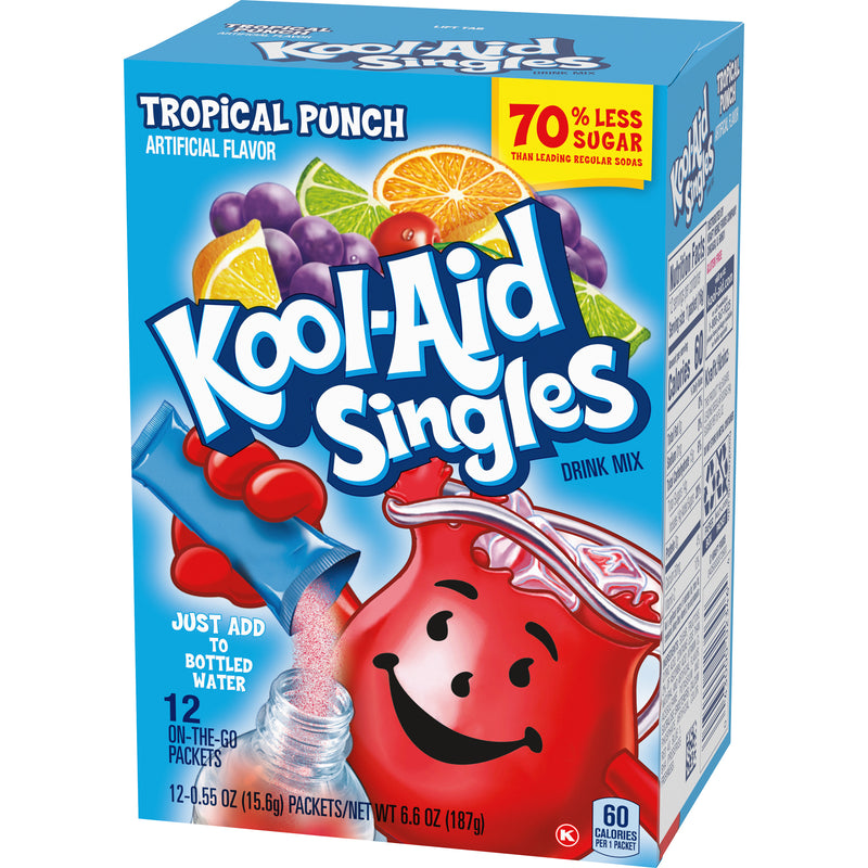 Kool Aid Singles Tropical Punch Powdered Drink Mix, 12 ct - .55 oz Packets (Pack-2) - Trustables