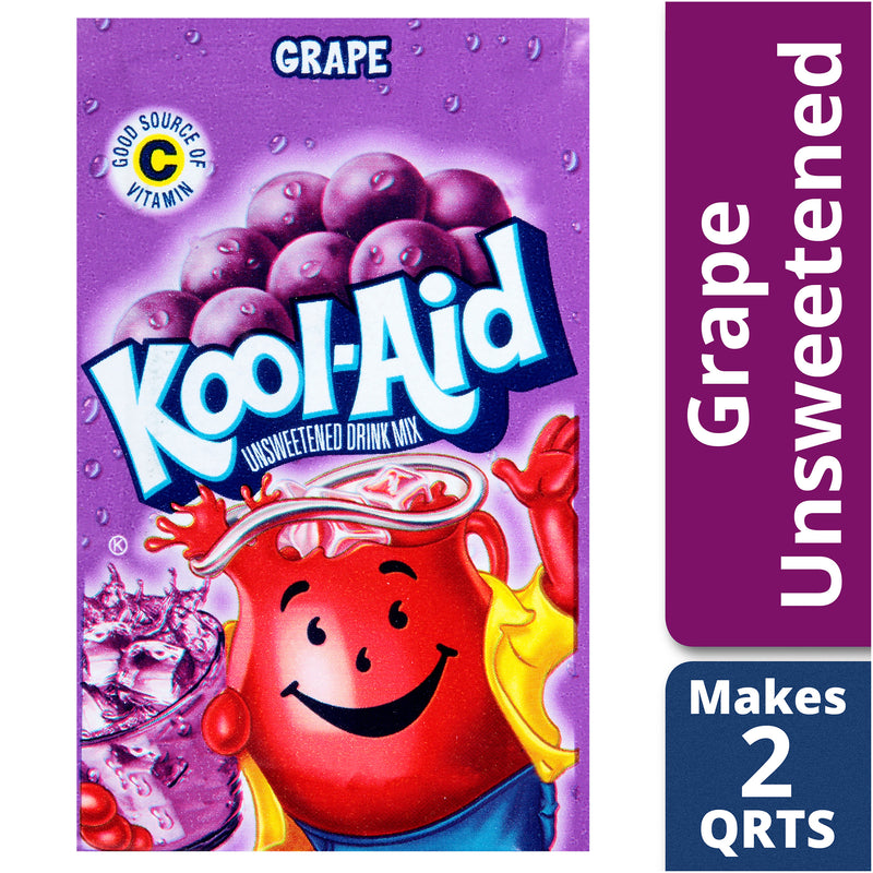 Kool-Aid Unsweetened Grape Powdered Drink Mix, Caffeine Free, 0.14 oz Pouch (Pack-48)