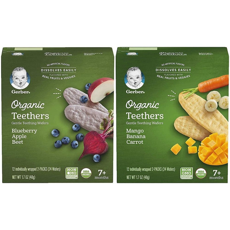 Gerber Organic Teethers Variety Pack, 1 Mango Banana Carrot, 1 Blueberry Apple Beet, 2 CT