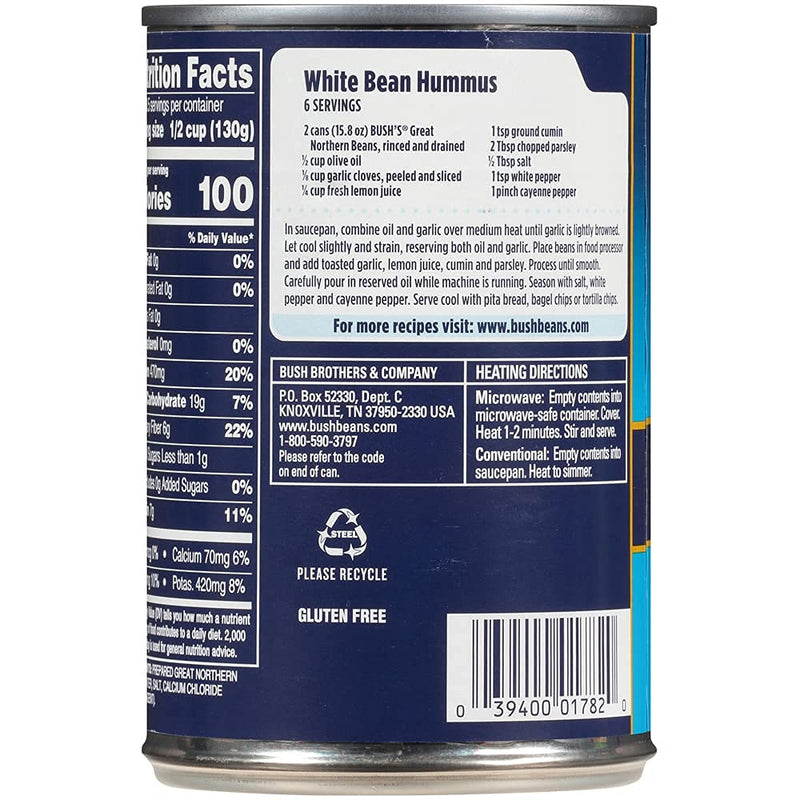 BUSH'S BEST Canned Great Northern Beans back of can