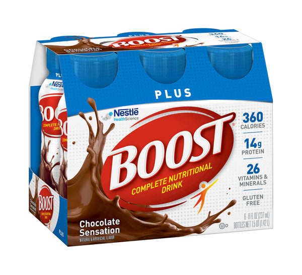Boost Plus Complete Nutritional Drink, Chocolate Sensation, 8 oz, 6 CT - Trustables