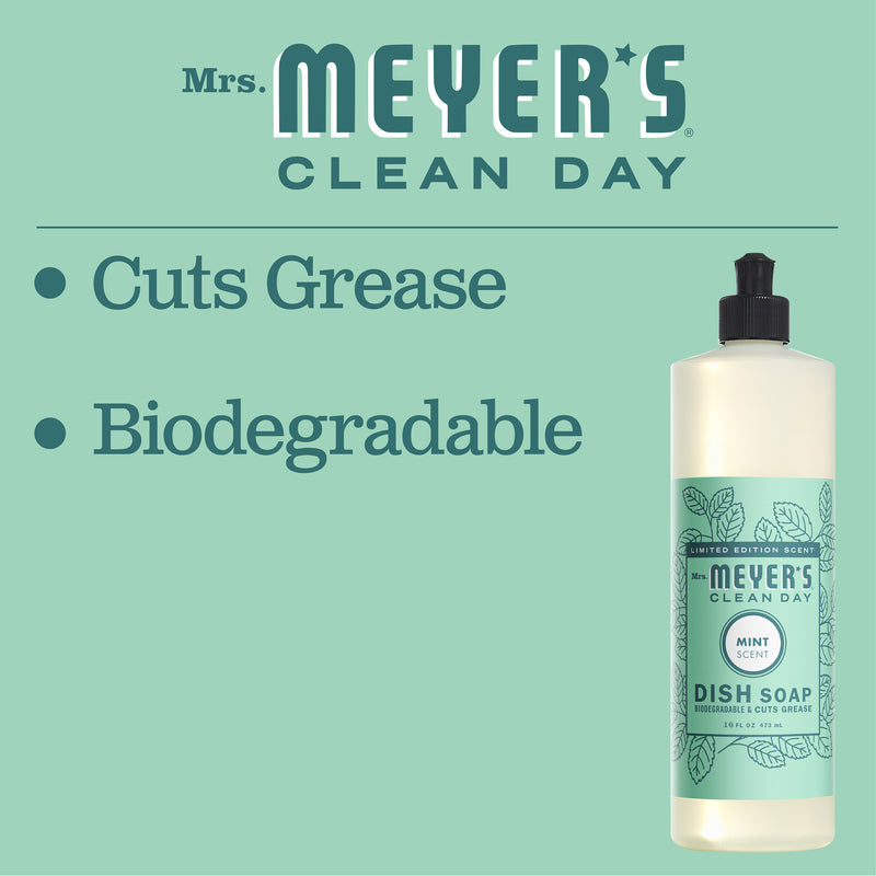 Mrs. Meyer's Clean Day Liquid Dish Soap Bottle, Mint Scent, 16 fl oz - Trustables
