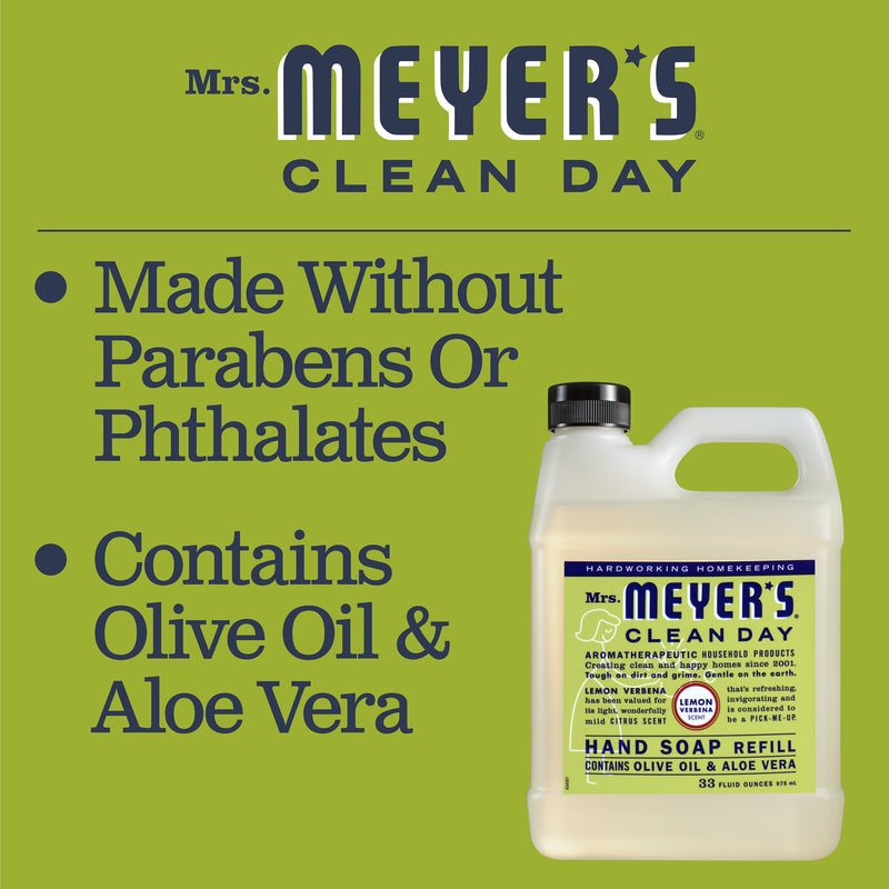 Mrs. Meyer's Clean Day Liquid Hand Soap Refill Bottle, Lemon Verbena Scent, 33 fl oz - Trustables