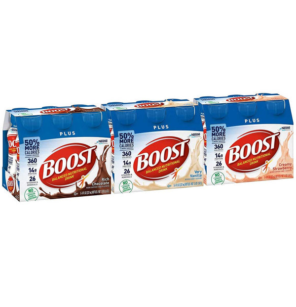 Boost Plus Nutritional Drink Variety Pack, 1 Chocolate, 1 Vanilla, 1 Strawberry, 3 CT - Trustables