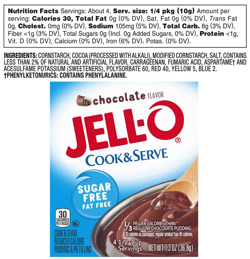Jell-O Cook & Serve Sugar Free Pudding and Pie Filling, Chocolate, 1.3 OZ - Trustables