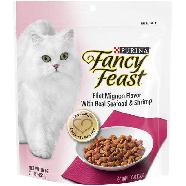 Purina Fancy Feast Filet Mignon Flavor With Real Seafood & Shrimp Dry Cat Food, 16 OZ - Trustables