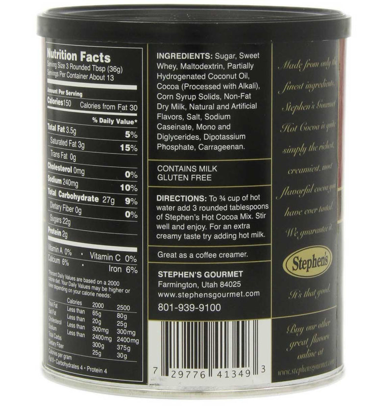 Stephens Gourmet Dark Chocolate Hot Cocoa Mix nutritional info, Stephens Gourmet Dark Chocolate Hot chocolate Mix nutritional info