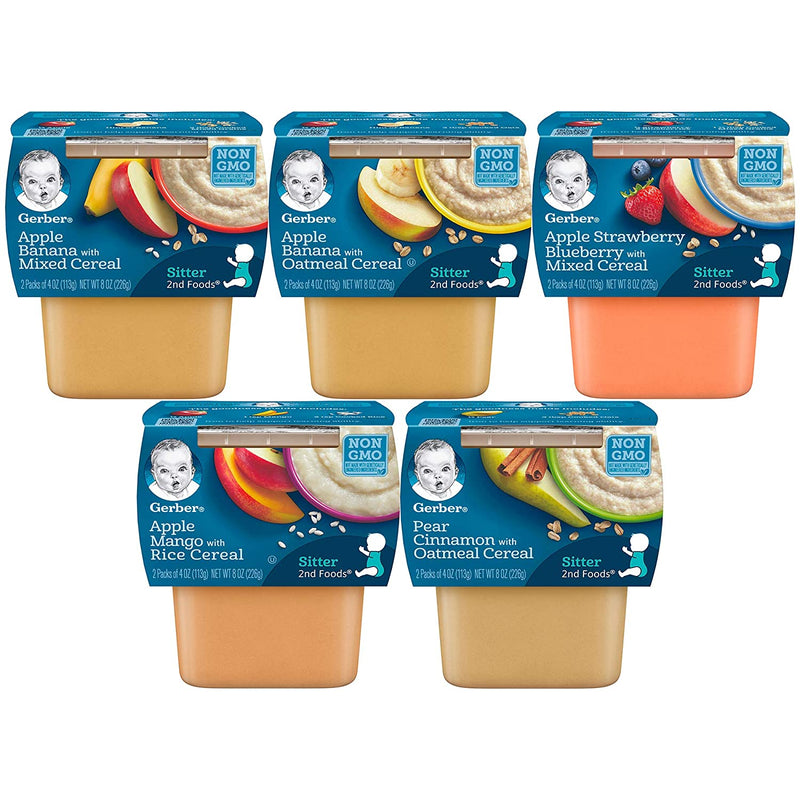 Gerber 2nd Foods Cereal 15CT Variety Pack, 3 Each of Pear Cinnamon, Apple Banana Oatmeal, Apple Banana, Apple Mango Rice, Apple Strawberry Blueberry - Trustables
