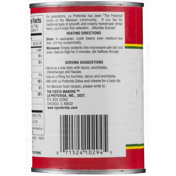 cans of pinto beans, La Preferida refried beans preparation instructions, cans of refried beans, order cans of refried beans, refried beans bulk, bulk refried beans