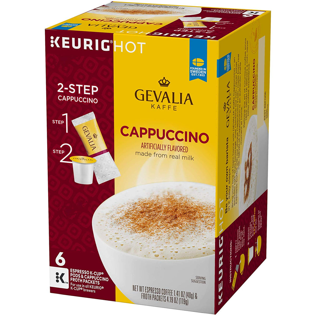 Gevalia K-Cup Pods with Froth Packet, Cappuccino, 6 CT