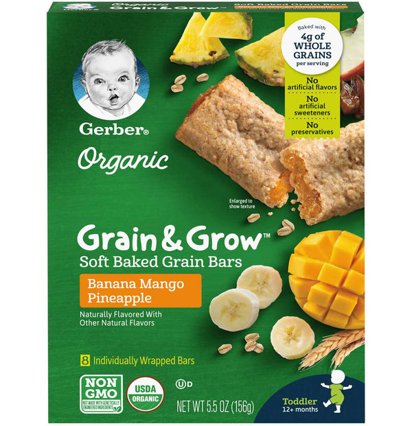 Gerber Grain & Grow Cereal Bars, Organic Banana Mango Pineapple, 5.5 OZ - Trustables