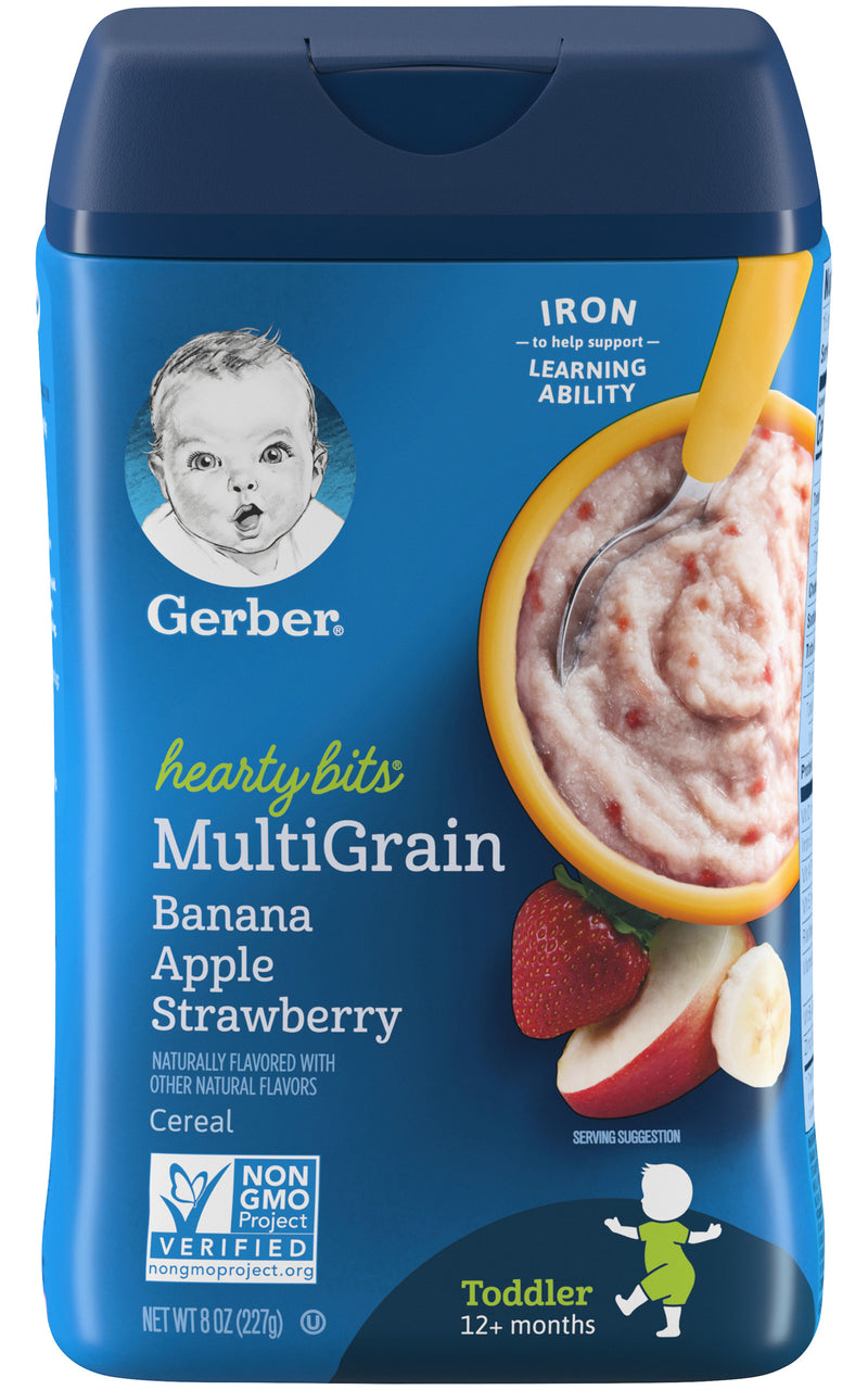 Gerber Baby Cereal Hearty Bits, Multigrain Cereal Banana Apple Strawberry, 8 OZ - Trustables