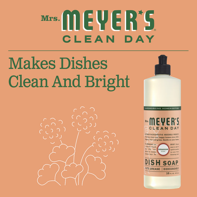Mrs. Meyer's Clean Day Dish Soap, Geranium, 16 ounce bottle - Trustables