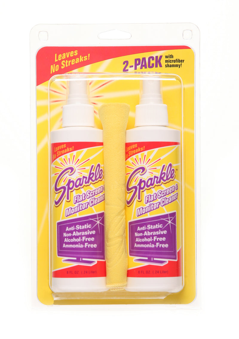 Sparkle Flat Screen & Monitor Cleaner Spray 2-Pack with Microfiber Shammy, Ammonia-Free, Alcohol-Free, Anti-Static & Non-Abrasive, Leaves No Streaks, 8 FL OZ Spray Bottles, 2 CT/Pack (Pack of - Trustables