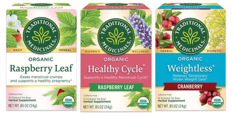 Traditional Medicinals Women's Sampler Variety Pack, 1 Raspberry Leaf, 1 Healthy Cycle, 1 Weightless Cranberry, 1 CT - Trustables