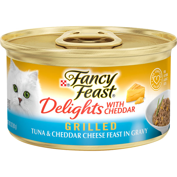 Purina Fancy Feast Delights With Cheddar Grilled Tuna & Cheddar Cheese Feast in Gravy Wet Cat Food, 3 OZ - Trustables
