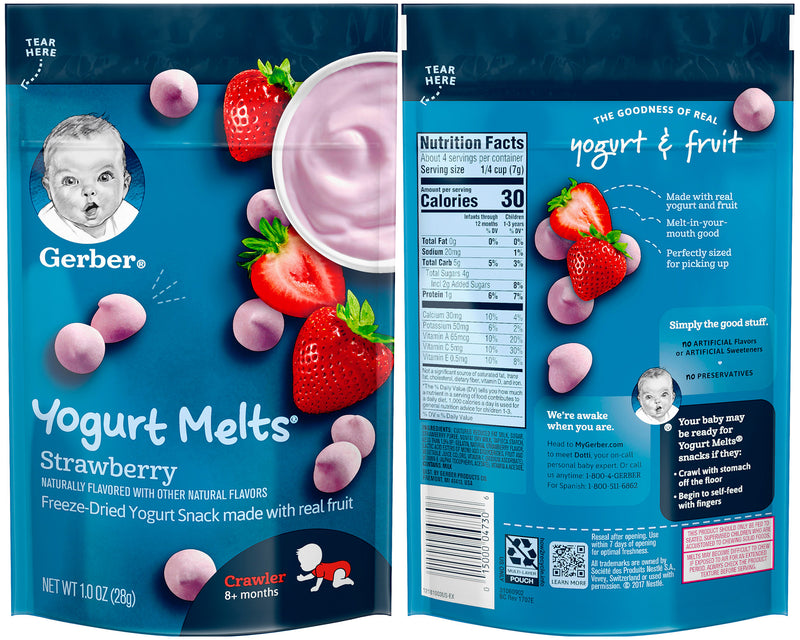 Gerber Yogurt Melts Variety Pack, 1 Peach, 1 Mixed Berry, 1 Strawberry, 1 Banana Vanilla, 4 CT - Trustables