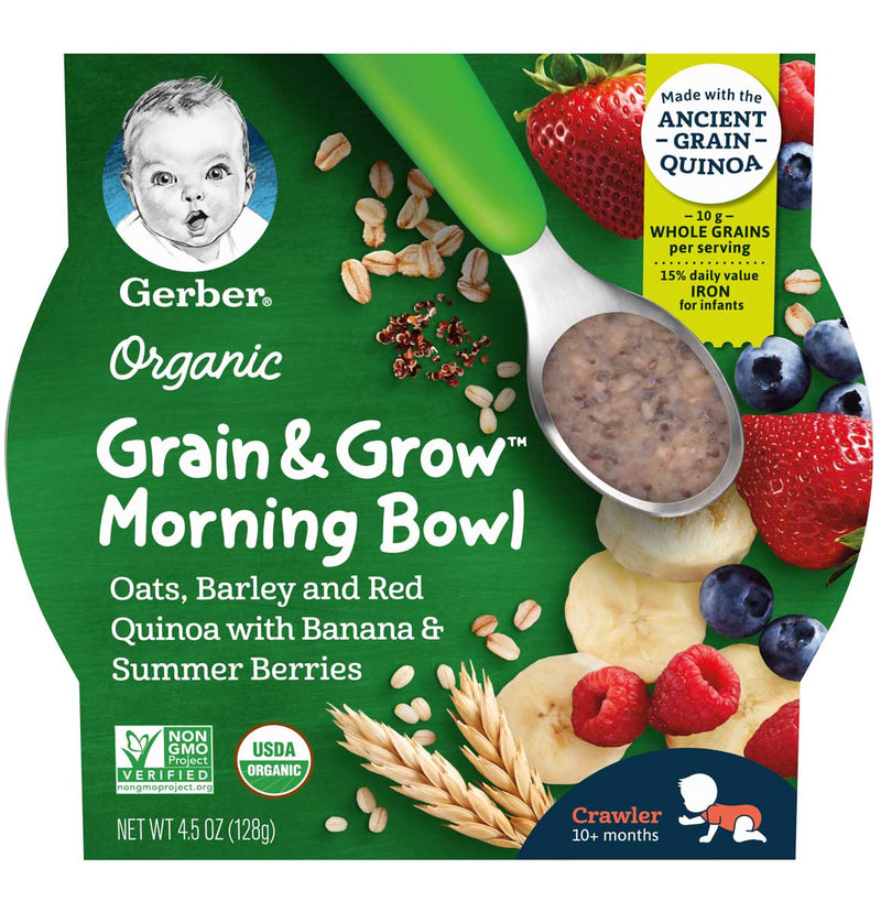 Gerber Grain & Grow Morning Bowls, Organic Oats Barley Red Quinoa with Banana and Summer Berries, 4.5 OZ - Trustables