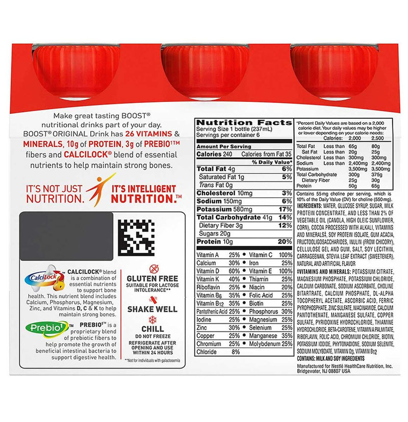 Boost Original Complete Nutritional Drink, Rich Chocolate, 8 oz, 6 CT - Trustables