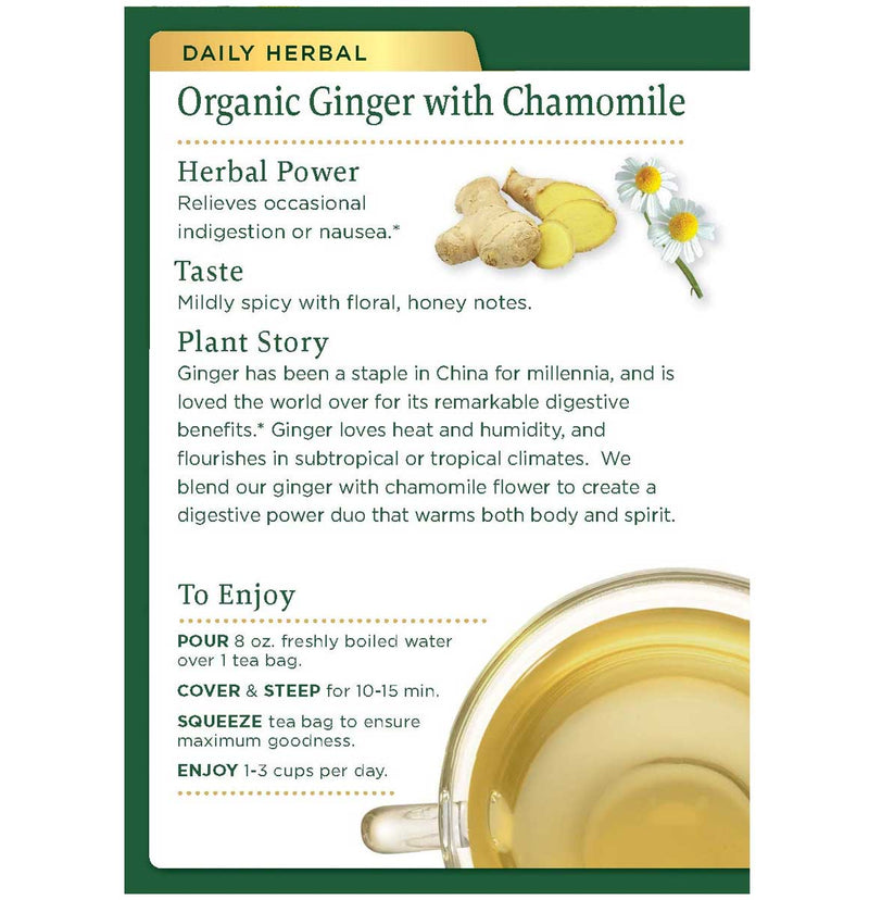 Traditional Medicinals Organic Ginger with Chamomile Herbal Tea, 16 Tea Bags - Trustables