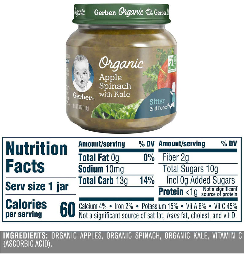 Gerber 2nd Foods, Organic Apple Spinach with Kale, 4 OZ - Trustables