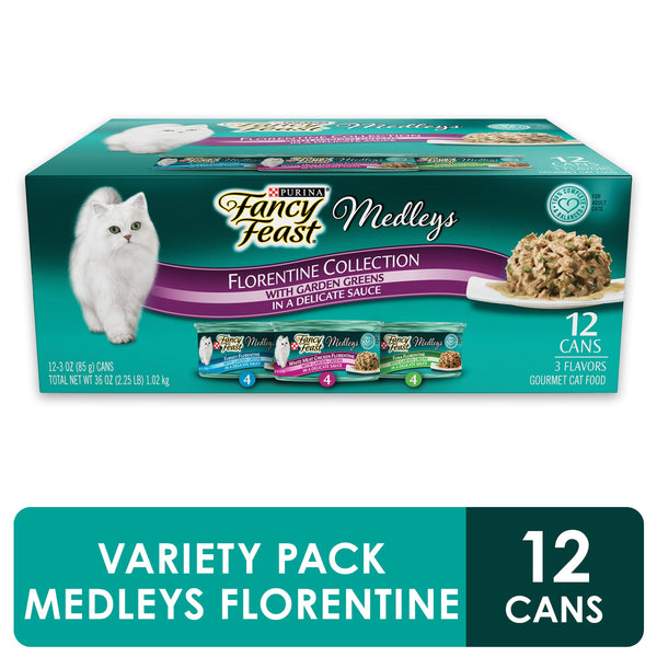Purina Fancy Feast Medleys Florentine Collection Adult Wet Cat Food Variety Pack, 3 OZ Cans, 12 CT - Trustables