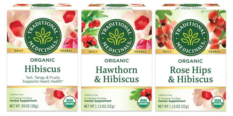 Traditional Medicinals Hibiscus Sampler Variety Pack, 1 Hibiscus, 1 Hawthorn with Hibiscus, 1 Rose Hips with Hibiscus, 1 CT - Trustables