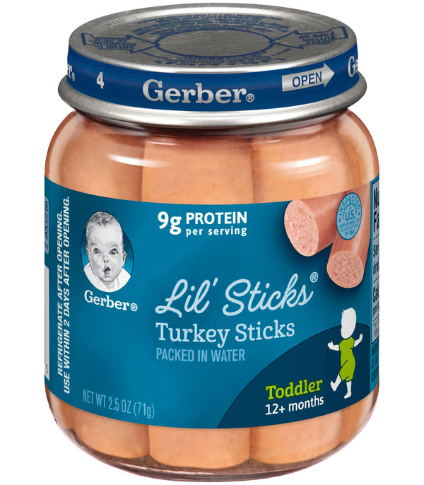 Gerber Lil' Sticks Baby Food Meats, Turkey Sticks, 2.5 oz Glass Jars - Trustables