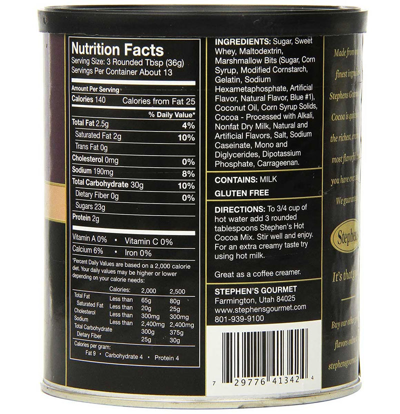Stephen's Milk Chocolate Marshmallow Hot Cocoa 1 LB Can - Trustables