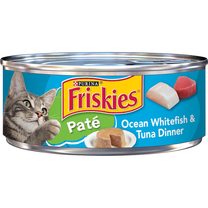 Friskies Pate Wet Cat Food, Ocean Whitefish & Tuna Dinner, 5.5 OZ - Trustables