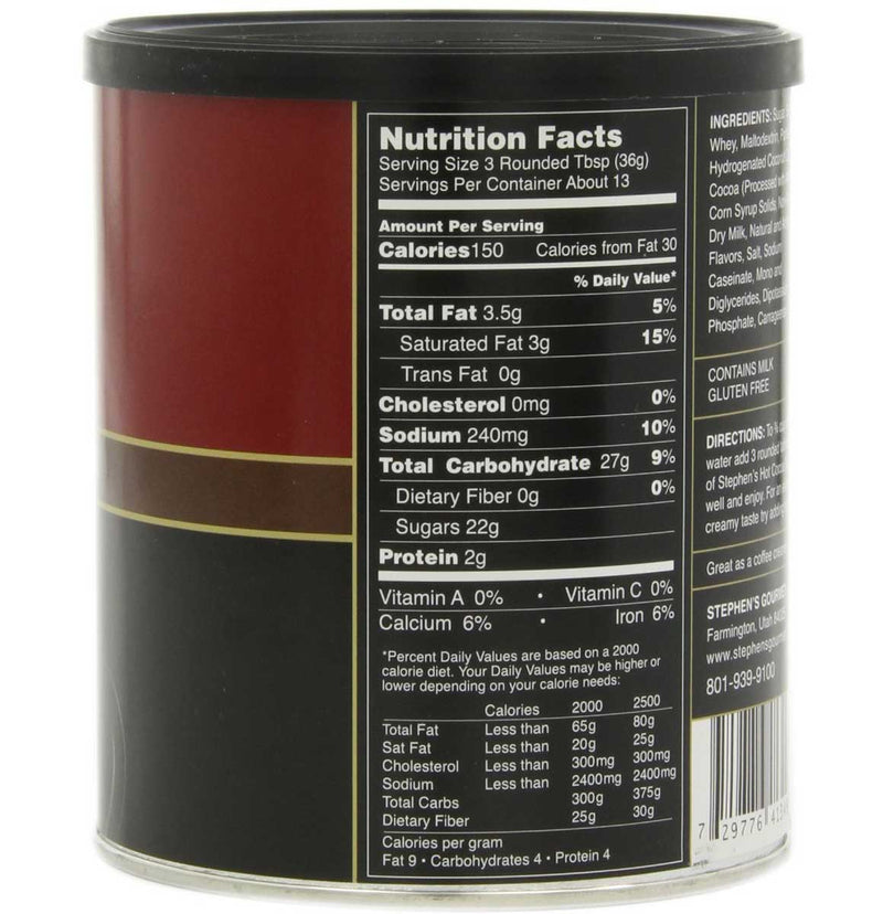 Stephens Gourmet Dark Chocolate Hot Cocoa Mix nutritional information, Stephens Gourmet Dark Chocolate Hot chocolate Mix  Nutritional information
