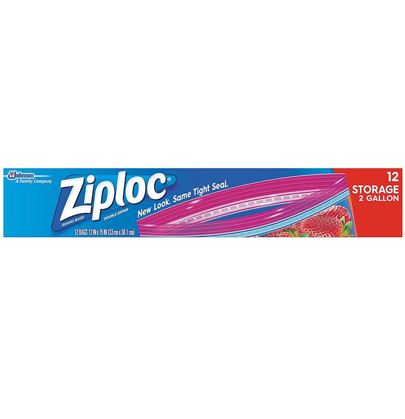 Ziploc Double Zipper Storage 2 Gallon Bag, 12 CT