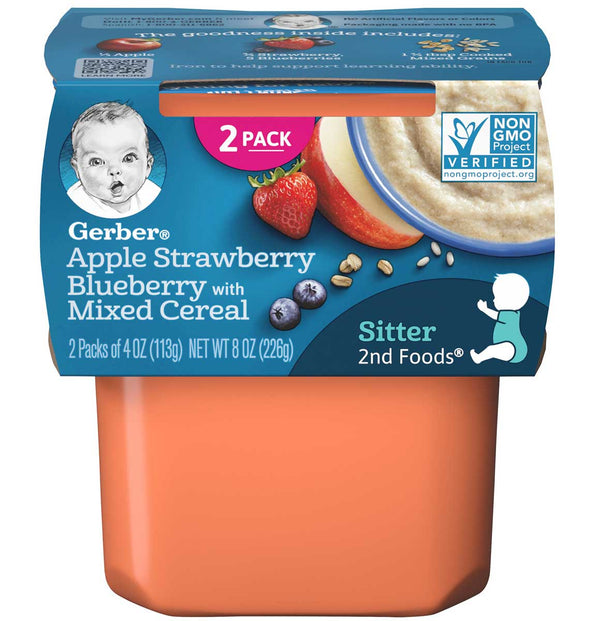 Gerber Baby Food, 2nd Foods, Apple Strawberry Blueberry with Mixed Cereal, 8 OZ - Trustables