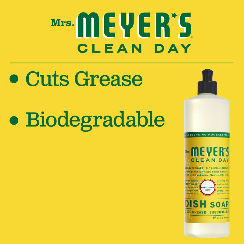 Mrs. Meyer's Clean Day Liquid Dish Soap Bottle, Honeysuckle Scent, 16 fl oz - Trustables
