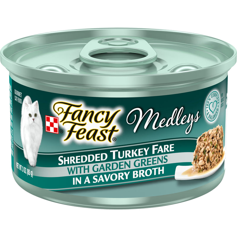 Purina Fancy Feast Medleys Shredded Turkey Fare With Garden Greens in a Savory Broth Adult Wet Cat Food, 3 OZ - Trustables
