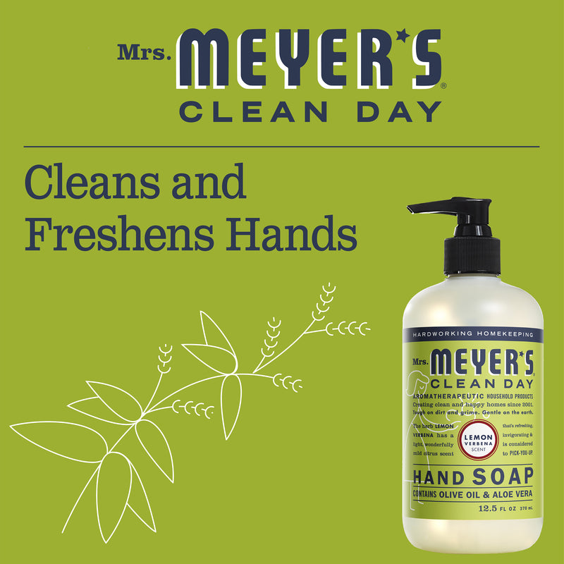 Mrs. Meyer's Clean Day Liquid Hand Soap Bottle, Lemon Verbena Scent, 12.5 fl oz - Trustables