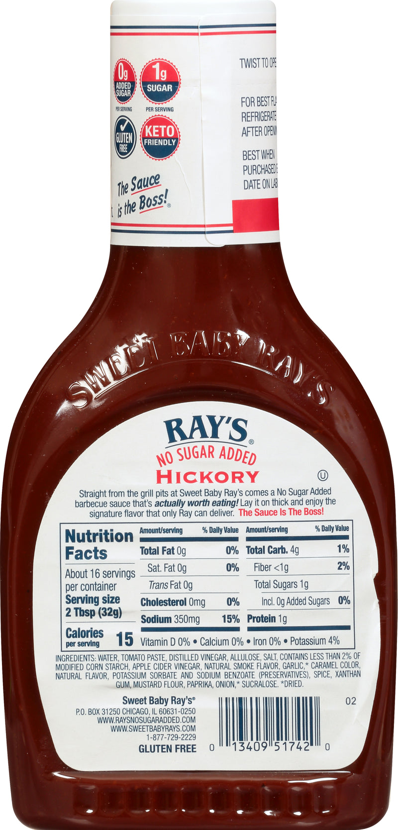 Sweet Baby Ray's No Sugar Added, Hickory, 18.5 Ounce - Trustables