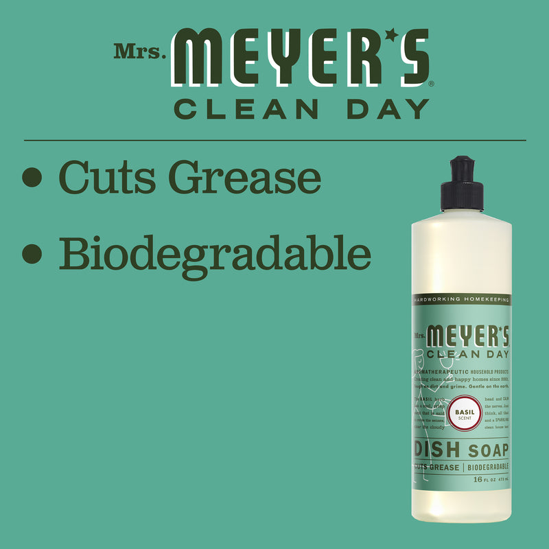 Mrs. Meyer's Clean Day Liquid Dish Soap Bottle, Basil Scent, 16 fl oz - Trustables