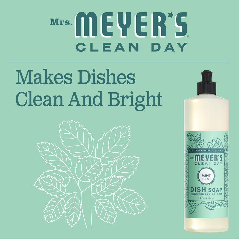 Mrs. Meyer's Clean Day Liquid Dish Soap Bottle, Mint Scent, 16 fl oz - Trustables
