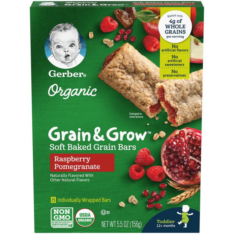 Gerber Organic Cereal Bars Variety Pack, 1 Organic Banana Mango Prune 5.5 OZ, 1 Organic Raspberry Pomegranate 5.5 OZ, 1 CT - Trustables